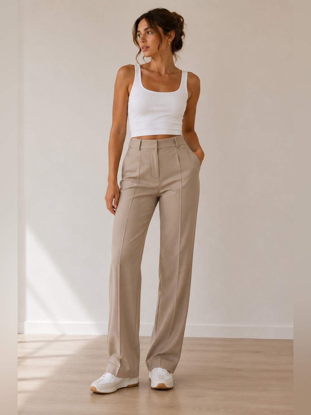 H&M Beige Tailored Trousers Size 6 Wide Leg Minimalist Pants